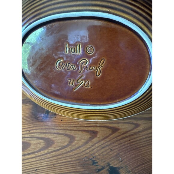 VTG Hull Pottery Oval 12" X 9.25” Platter Brown Drip Glaze Oven Proof - Picture 3 of 8